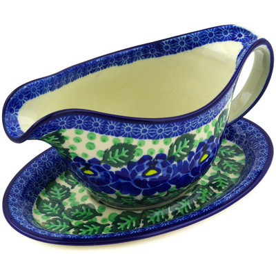 Polish Pottery Gravy Boat with Saucer 20 oz Blue Bliss