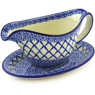 Polish Pottery Gravy Boat with Saucer 20 oz Blue Harmony
