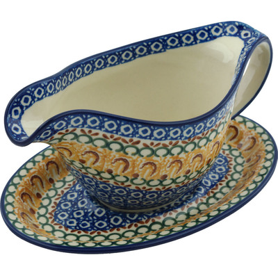 Polish Pottery Gravy Boat with Saucer 20 oz Buena Vista