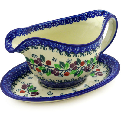 Polish Pottery Gravy Boat with Saucer 20 oz Cherries Jubilee