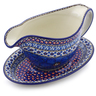 Polish Pottery Gravy Boat with Saucer 20 oz Cobalt Poppies UNIKAT