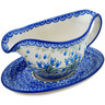 Polish Pottery Gravy Boat with Saucer 20 oz Feathery Bluebells