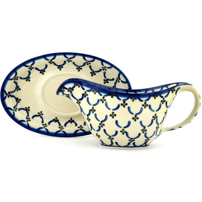 Polish Pottery Gravy Boat with Saucer 20 oz Garden Lattice