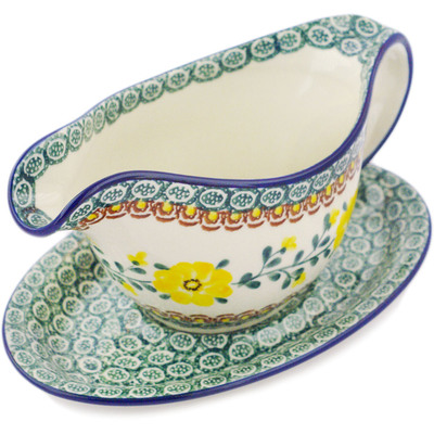Polish Pottery Gravy Boat with Saucer 20 oz