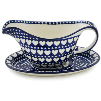 Polish Pottery Gravy Boat with Saucer 20 oz Heart To Heart