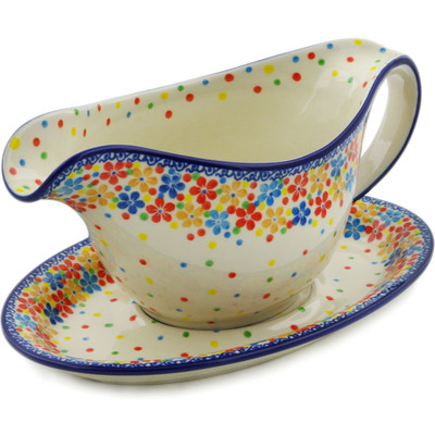 Polish Pottery Gravy Boat with Saucer 20 oz Joy