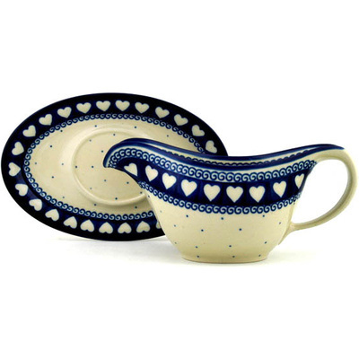 Polish Pottery Gravy Boat with Saucer 20 oz Light Hearted
