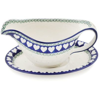 Polish Pottery Gravy Boat with Saucer 20 oz Light Hearted