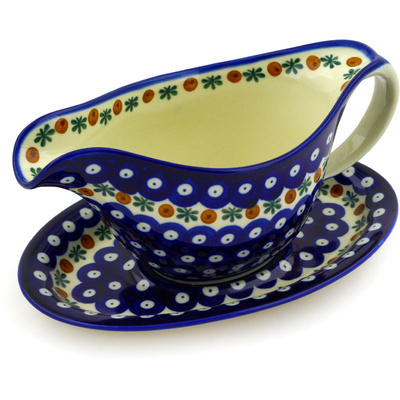Polish Pottery Gravy Boat with Saucer 20 oz Mosquito