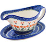 Polish Pottery Gravy Boat with Saucer 20 oz Peach Spring Daisy