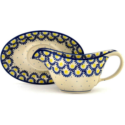 Polish Pottery Gravy Boat with Saucer 20 oz Radient Scales