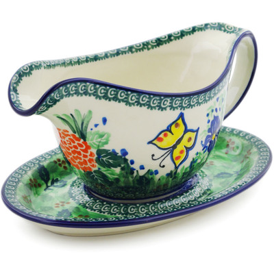 Polish Pottery Gravy Boat with Saucer 20 oz Spring Garden UNIKAT