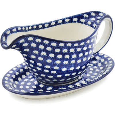 Polish Pottery Gravy Boat with Saucer 20 oz Stepping Stones