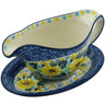 Polish Pottery Gravy Boat with Saucer 20 oz Sunflower Surprise UNIKAT