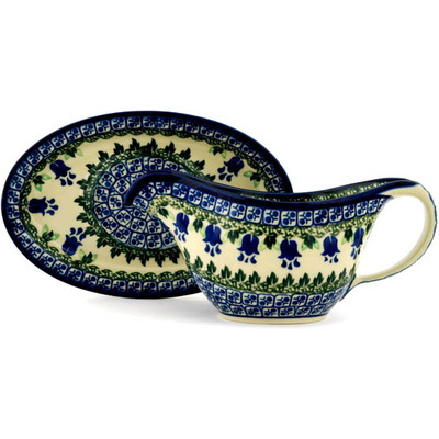 Polish Pottery Gravy Boat with Saucer 20 oz Texas Bluebell