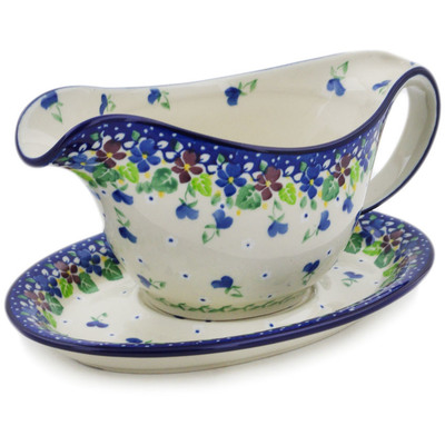 Polish Pottery Gravy Boat with Saucer 20 oz Vineyard Blooms