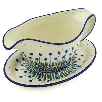 Polish Pottery Gravy Boat with Saucer 20 oz Water Tulip