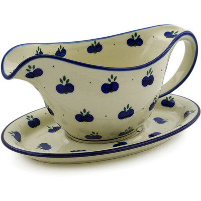 Polish Pottery Gravy Boat with Saucer 20 oz Wild Blueberry