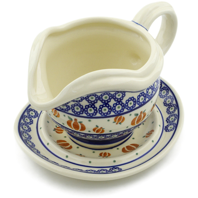 Polish Pottery Gravy Boat with Saucer 22 oz Pumpkin Spice