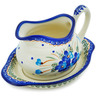 Polish Pottery Gravy Boat with Saucer Blue Pansy