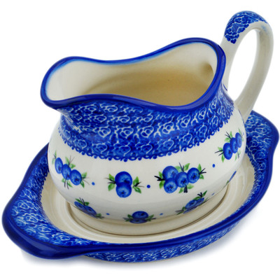 Polish Pottery Gravy Boat with Saucer Blueberry Dreams