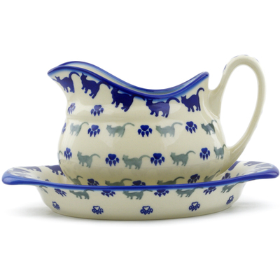 Polish Pottery Gravy Boat with Saucer Boo Boo Kitty Paws