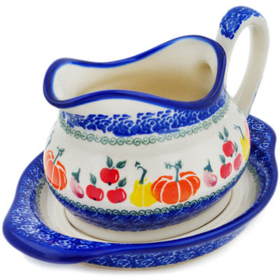 Polish Pottery Gravy Boat with Saucer Fresh Vegetable Garden