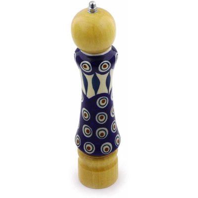 Polish Pottery Grinder 8&quot; Peacock Leaves