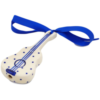 Polish Pottery Guitar Ornament 4&quot; Peacock Eyes
