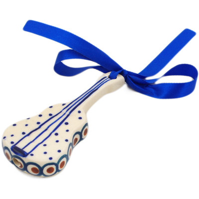 Polish Pottery Guitar Ornament 4&quot; Peacock Leaves