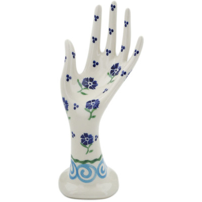 Polish Pottery Hand Figurine 7&quot; Blue Bursts