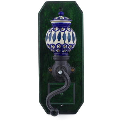 Polish Pottery Hanging Coffee Grinder 14&quot; Peacock