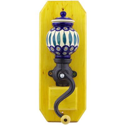 Polish Pottery Hanging Coffee Grinder 14&quot; Peacock