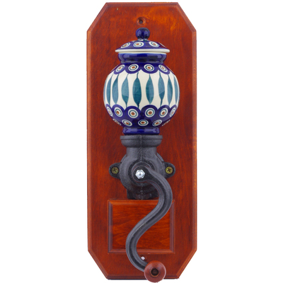 Polish Pottery Hanging Coffee Grinder 14&quot; Peacock