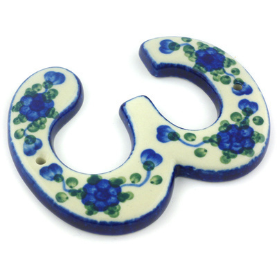 Polish Pottery Hanging Number THREE (3) 4-inch Blue Poppies