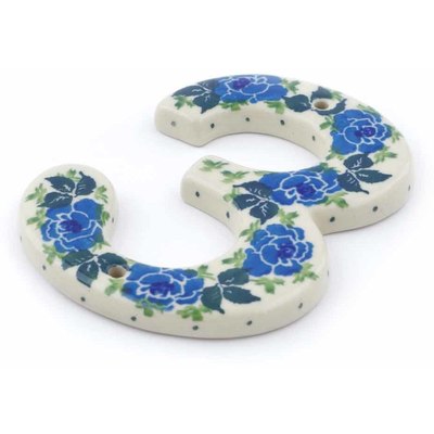 Polish Pottery Hanging Number THREE (3) 4-inch Blue Rose