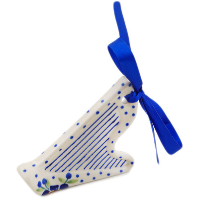 Polish Pottery Harp Ornament 4&quot; Orange And Blue Flower