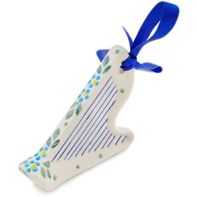 Polish Pottery Harp Ornament 4&quot; Rustic Field Flowers Red