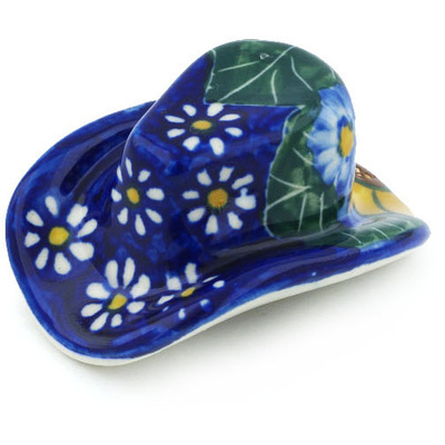 Polish Pottery Hat Figurine 3&quot; Floral Fruit Basket UNIKAT