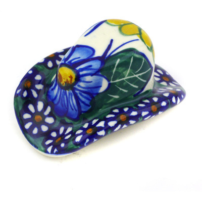 Polish Pottery Hat Figurine 3&quot; UNIKAT