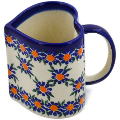 Polish Pottery Heart Mug Blue Daisy UNIKAT