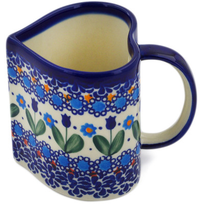 Polish Pottery Heart Mug Blue Tulip Garden UNIKAT
