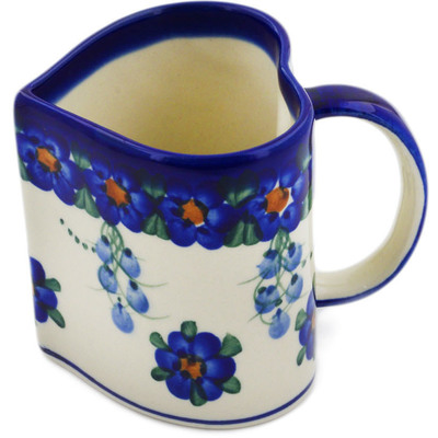 Polish Pottery Heart Mug Field Of Blue UNIKAT