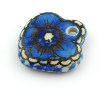 Polish Pottery Heart Pendant 1&quot; Cobalt Poppies UNIKAT