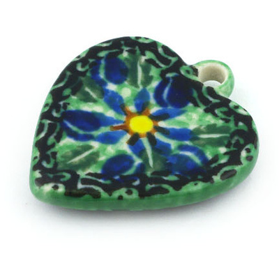 Polish Pottery Heart Pendant 1&quot; Falling Star Flowers UNIKAT