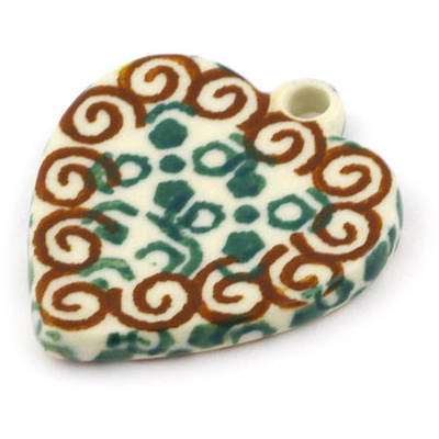 Polish Pottery Heart Pendant 1&quot; Grecian Sea