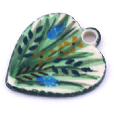 Polish Pottery Heart Pendant 1&quot; Prairie Land UNIKAT