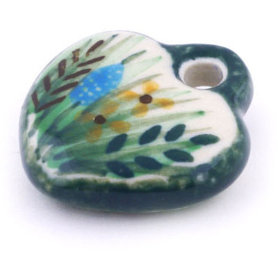 Polish Pottery Heart Pendant 1&quot; Prairie Land UNIKAT