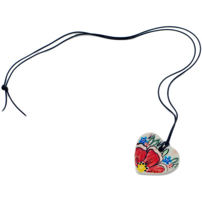 Polish Pottery Heart Pendant 19&quot; Perfect Garden UNIKAT