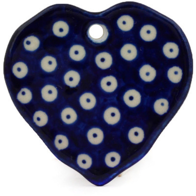 Polish Pottery Heart Pendant 2&quot; Blue Eyes